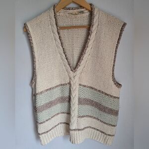 LIZ CLAIBORNE Vintage Striped Knit Sleeveless Silk Blend Sweater Vest